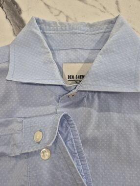 Ben Sherman Tailored Slim Fit Long Sleeve Dress Shirt Mens 15.5 32/33,Blue Dobby
